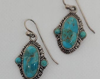 Vintage Barse Sterling Silver TURQUOISE Drop Earrings