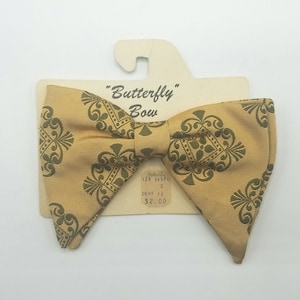 Men&#39;s Vintage New Old Stock Clip On BOW TIE, Gold and Green