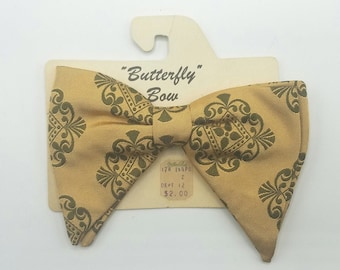 Men's Vintage New Old Stock Clip On BOW TIE, Gold and Green