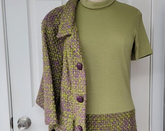 Puritan, Forever Young, Gloria Swanson Shift Dress with Jacket, Lime Green and Lavender, Small, Vintage