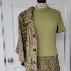 Puritan, Forever Young, Gloria Swanson Shift Dress with Jacket, Lime Green and Lavender, Small, Vintage
