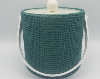 Elegance by Kraftware VINTAGE Wicker Woven Ice Bucket, Green with Lucite Lid