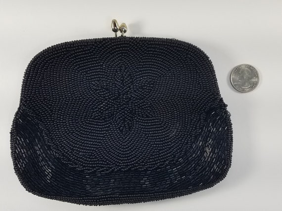 1950's Heavily Beaded Handbag Clutch, Black, Smal… - image 3