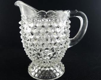 EAPG Antique Columbia Glass Double Eye Clear Hobnail Footed Creamer, Ornamental Band
