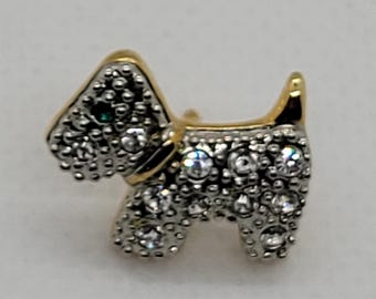 Tiny Gold Tone and Crystal Terrier Scottie Dog Pin