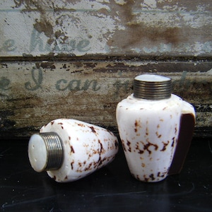 May include: Two white ceramic bottle stoppers with brown accents. The stoppers have a pearl-like finish and a silver metal top.