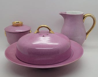 Delvaux Porcelain Mid Century Pastel Pink 5 Piece Serving Set, France