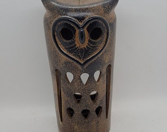 Large Owl Pottery Lantern Candle Holder, Vintage Japan