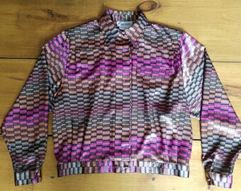 1980's Mod Geometric Design Multi Colored Blouse by Jac Dale, Size 10, Hong Kong