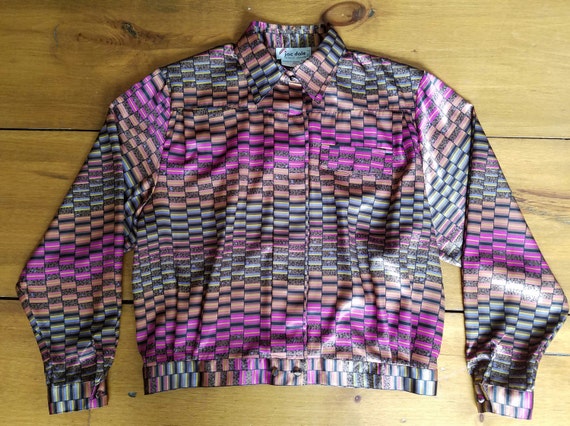 1980's Mod Geometric Design Multi Colored Blouse … - image 1