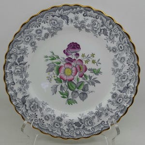 Set of 6 SPODE &quot;Dove&quot; Floral and Gray China Salad Plates, England, EXCELLENT