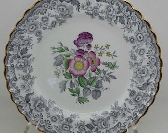 Set of 6 SPODE "Dove" Floral and Gray China Salad Plates, England, EXCELLENT