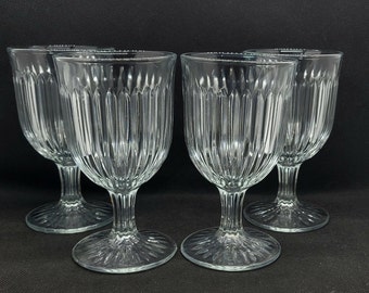 Set of 4 KIG Indonesia Glass Fluted WATER Goblets, Vintage, EUC