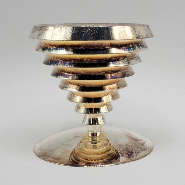 SWID POWELL Silverplated Candlestick Holder, Inverted Step Design, Italy, 1980's