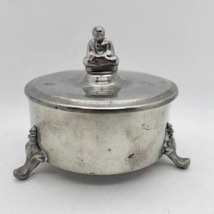 Vintage Svenskt Tenn Round Pewter Box with Lid and Buddha Finial, Sweden
