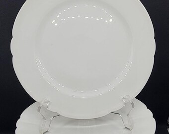 Set of 10 Scalloped White Porcelain LUNCHEON Plates with Rooster Crest, Coat of Arms, 9"