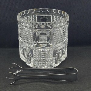 Vintage Mini Cut Crystal ICE BUCKET with Tongs, Geometric Design
