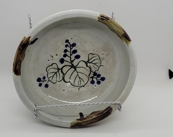 Vintage Hand Thrown Pottery Bowl, Leaf and Berry Design