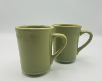 Pair of 2 Homer Laughlin Vintage Chartreuse Green Mugs, EUC, USA