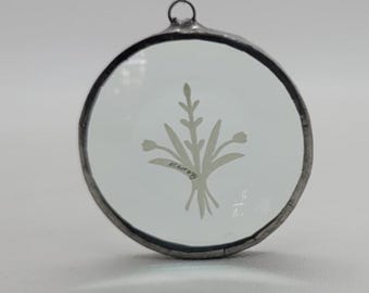 L. Carr Vintage Round Glass and Pewter Ornament, Floral Design, 1999