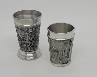 Pair of 2 Vintage German High Relief Pewter Shot Glasses