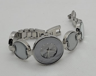 Vintage DKNY Women's Wrist Watch, Linked Disk Design, Silvertone