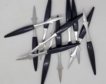 Set of 12 Mid Century Cocktail Appetizer Picks, Stainless Steel & Black, Japan