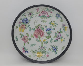 Lord & Taylor Japanese Porcelain and Pewter Hand Painted Floral, Insect Bowl, VTG