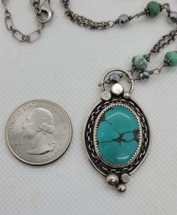 Turquoise & Sterling Silver Pendant Necklace on S… - image 6