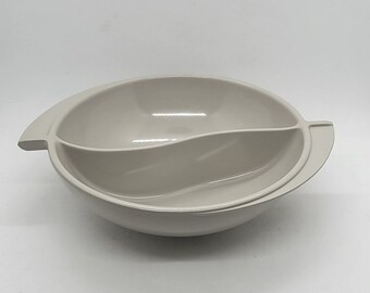 Mid Century Modern Boonton Divided Melamine Vegetable Bowl with Handles, Gray, 1960's
