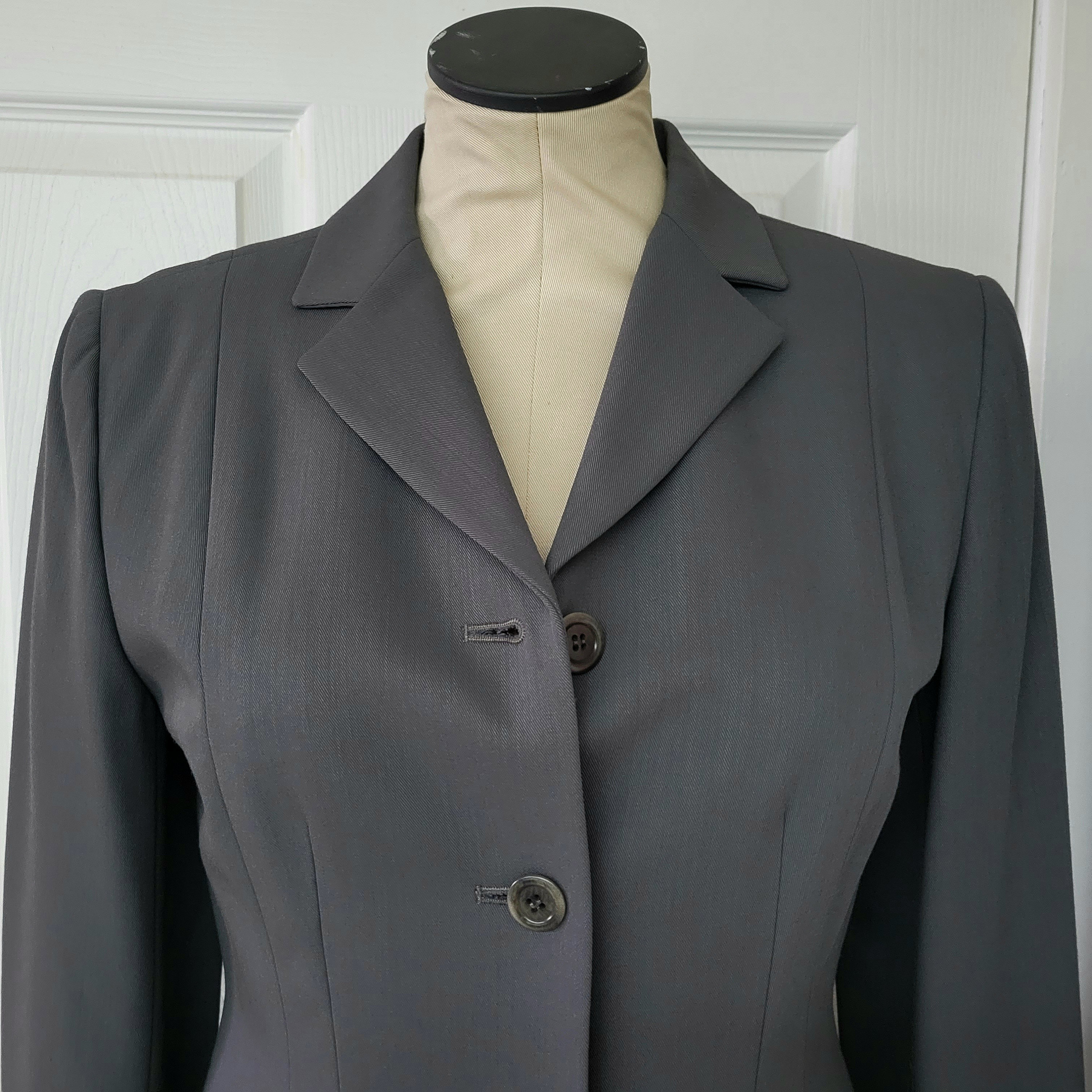 Armani Exchange, Armani Exchange Fitted Long Blazer, Dark Gray, Size, Hong Kong, Vintage