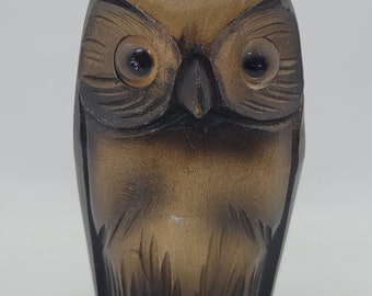Antique Hand Carved Wooden OWL Match Safe, Match Holder