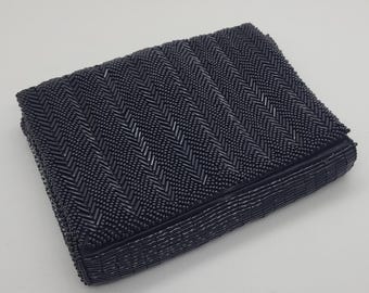 Small Vintage Black Beaded Richere Clutch Bag by Walbarg for Peck & Peck, 5th Ave., NY, Made in Hong Kong