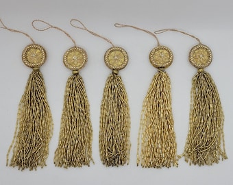 Gold Beaded Tassels for Home Decor or Christmas, Set of 5