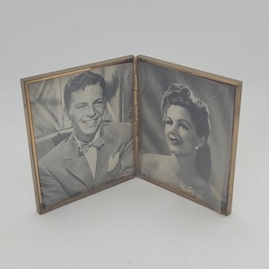 Mini Enameled Double Picture Frame with Sinatra Stock Image, 1940&#39;s