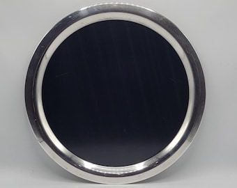MCM Vintage Black Formica, Silver Plate Rim Round Serving Tray, 15"
