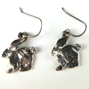 Sculpted Silver Bunny Rabbit Dangle Earrings, Vintage