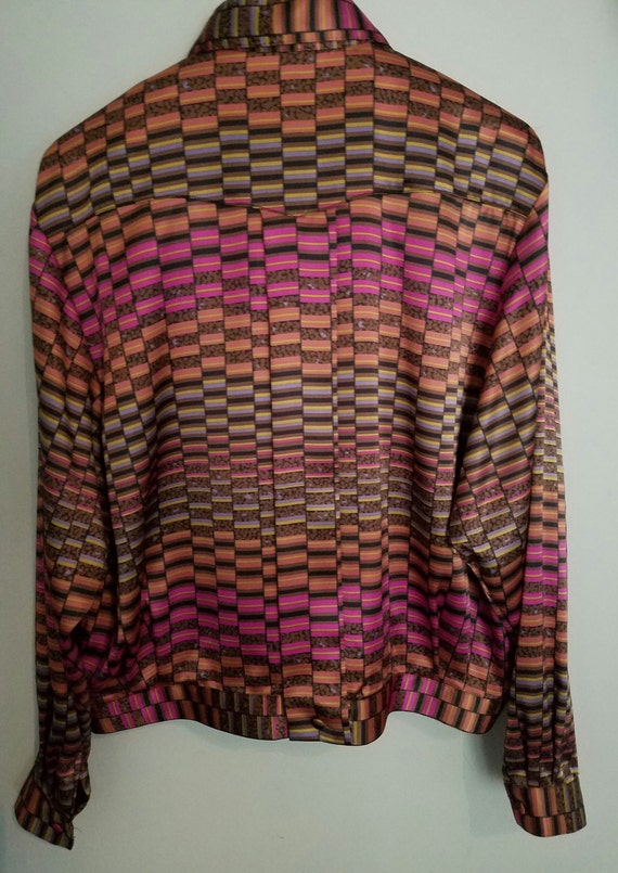 1980's Mod Geometric Design Multi Colored Blouse … - image 3