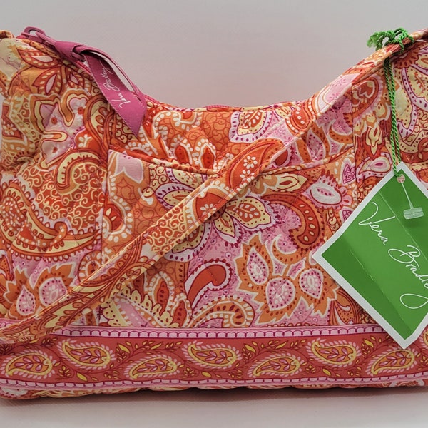 Vintage VERA BADLEY Small Satchel Fabric Handbag, Pink and Orange, Made in USA, New with Tags