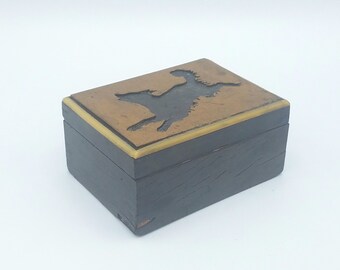 Antique Wooden Trinket, Jewelry, Keep Safe Box with Dog Carving