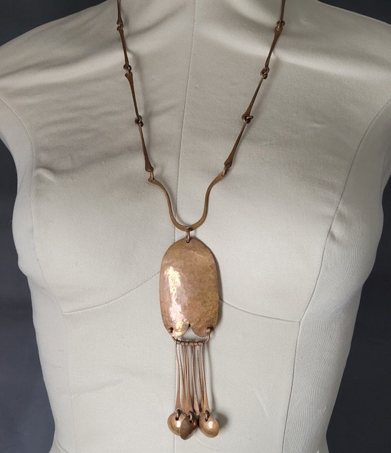 Large Handcrafted Brutalist Copper Pendant Necklac
