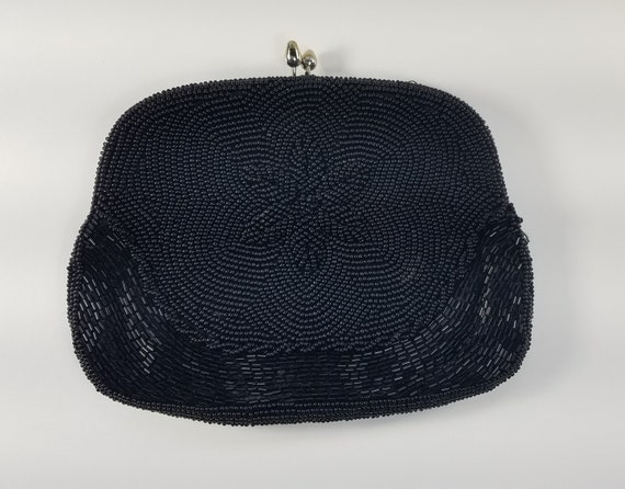 1950's Heavily Beaded Handbag Clutch, Black, Smal… - image 2