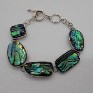 Sterling Silver Abalone Link Bracelet, Adjustable