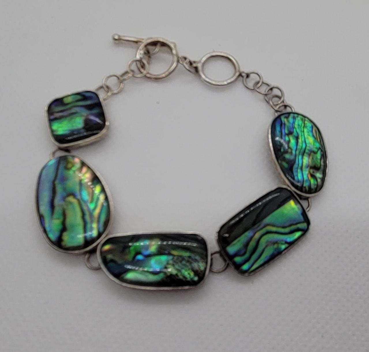 Sterling Silver Abalone Link Bracelet, Adjustable