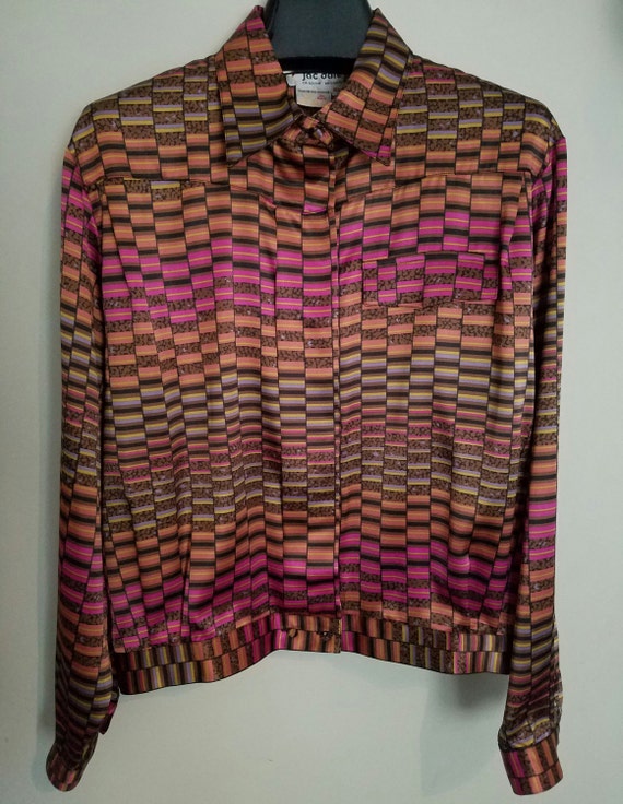 1980's Mod Geometric Design Multi Colored Blouse … - image 2
