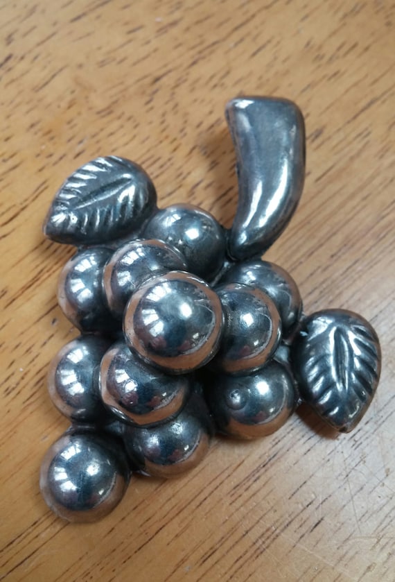 Sterling Grape Bunch Brooch, Pin, Vintage, Mexico