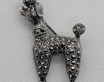 Sterling Marcasite POODLE Brooch Pin, Vintage