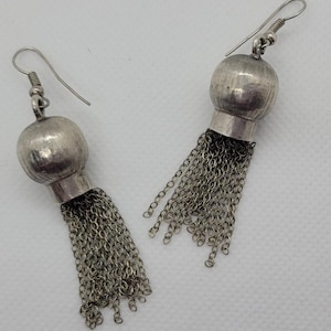 Sterling Silver Tassel Drop Earrings, Vintage