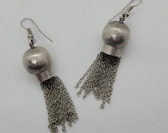 Sterling Silver Tassel Drop Earrings, Vintage