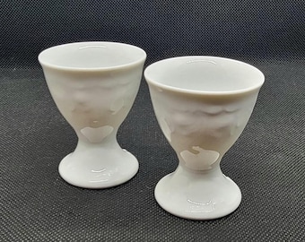Pair of Vintage White Porcelain Embossed EGG CUPS